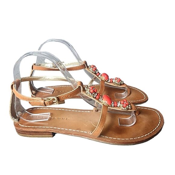 Ivanka Trump Genuine Leather Coral Sparkly Embellished Sandals 9M - Picture 3 of 15